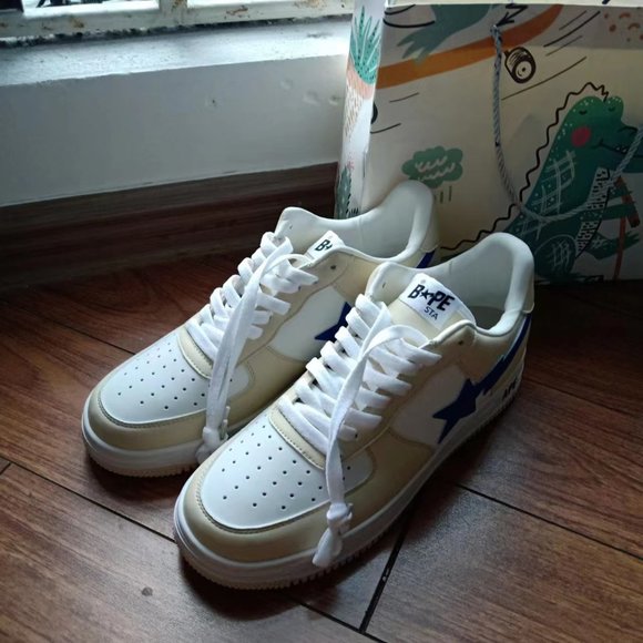 BAPE STA x Marvel joint cream color block blue loafers